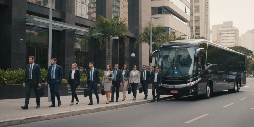 Transporte de funcionários em ônibus executivo: conforto, pontualidade e eficiência.