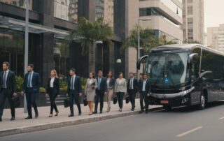 Transporte de funcionários em ônibus executivo: conforto, pontualidade e eficiência.
