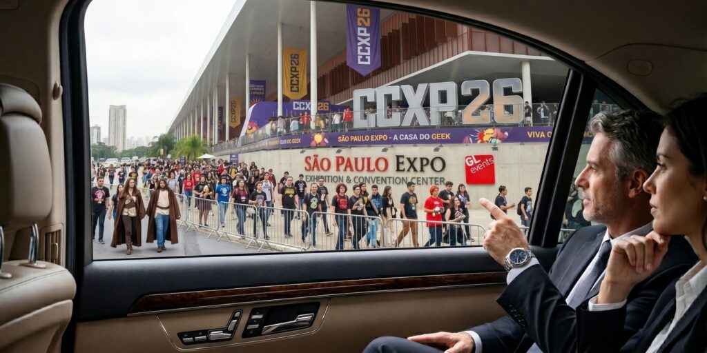 Descubra 5 vantagens do transfer executivo para estúdios na CCXP 2026.