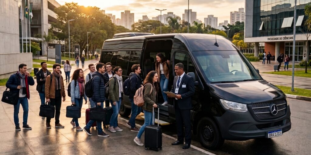 Planeje o transporte executivo para eventos universitários com vans, micro-ônibus e ônibus da Brisa.