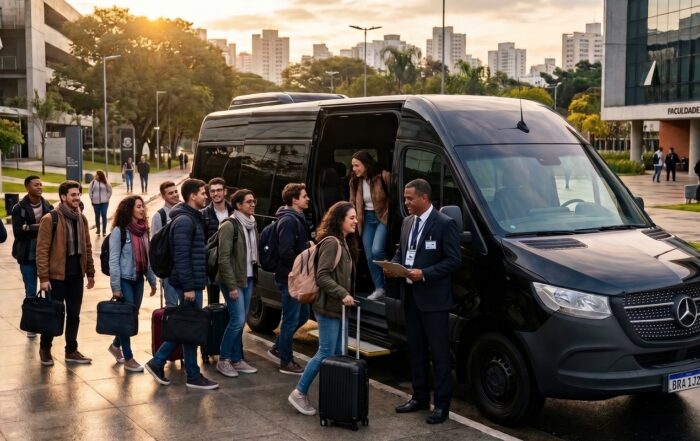 Planeje o transporte executivo para eventos universitários com vans, micro-ônibus e ônibus da Brisa.